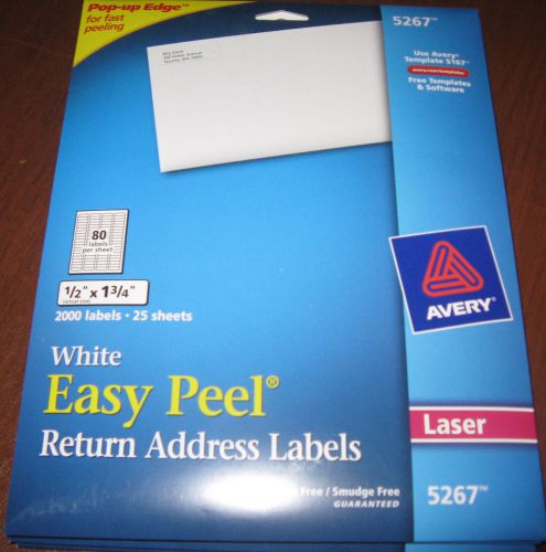 AVE5267 Lot of 5 Easy Peel 25 sheets 2000 Self Adhesive labels 1/2&#034; x 1 3/4&#034;