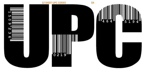 Pack of 10  UPC codes 12 Digits
