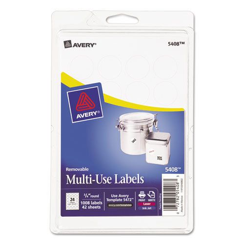 Print or Write Removable Multi-Use Labels, 3/4in dia, White, 1008/Pack