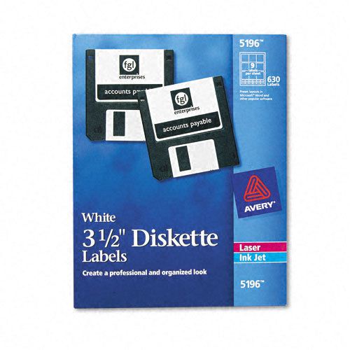 Avery  Laser/Inkjet 3.5in Diskette Labels, White, 630/Box, BX - AVE5196