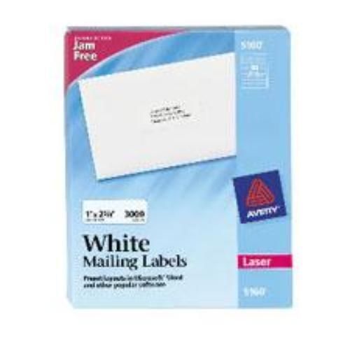 Avery Labels White Mailing Laser Easy Peel 1&#039;&#039; x 2-5/8&#039;&#039; 100 Sheets 3000 Count
