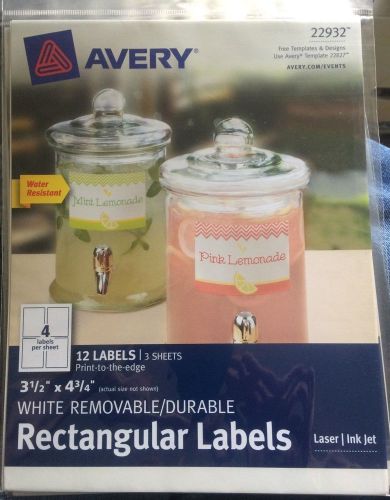 AVERY Removable Water Resistant Rectangular White Labels 22932 NEW NIP