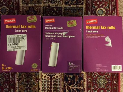 BRAND NEW LOT of STAPLES THERMAL FAX PAPER 18224 8 BOXES 6 ROLLS / BOX 8.5 x 98