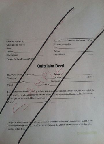 QuitClaim Deed - Legal document to transfer from Grantor to Grantee 8 1/2&#034; x 11