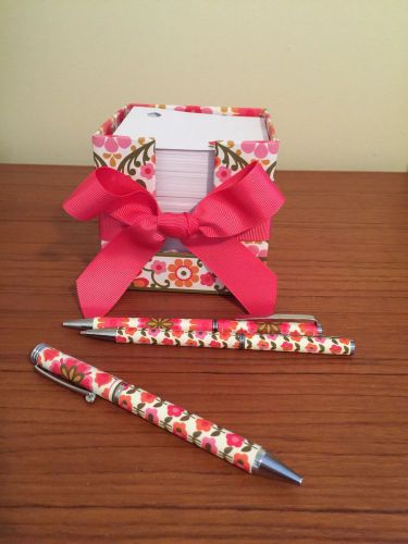 Vera Bradley Folkloric Take Note Cube, 2 Ballpoint Pens &amp; Mechanical Pencil