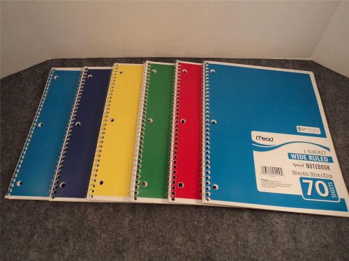 Set of 6 Mead WIde Rule 70 Page 1 Subject Spiral Notebooks