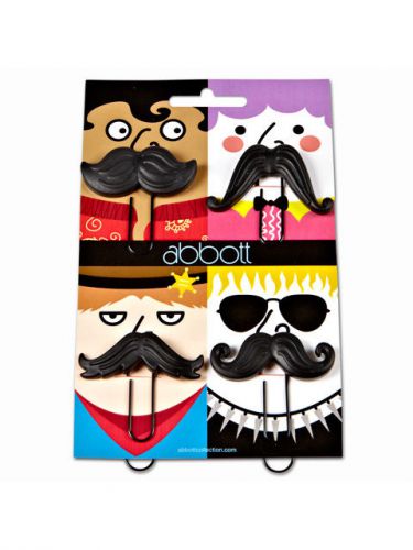2&#034; Pac Set of 4 Black Pop-Art Moustache Decorative Paper Clips
