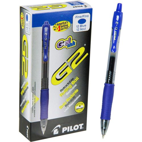 NEW Box of 12 PILOT BLUE G2 Gel Ink FINE Retractable Rolling Ball Pens 31021