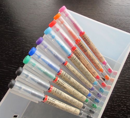 Muji erasable 9 ballpoint pens (0.4mm x 8 colours, 2 blacks) made in japan moma for sale