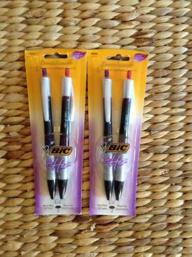 2 Twin Packs Bic for Her, Black Gel Retractable Pens, 4 total