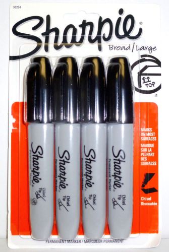 Sharpie  Permanent Marker, Chisel Tip, Black, 4/Pack