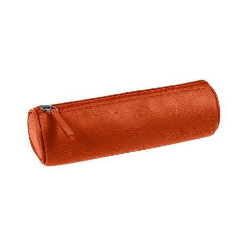 LUCRIN - Round pencil holder - Orange - Granulated Calfskin - Leather