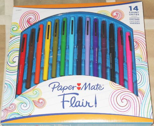 Papermate Flair Felt Tip Pens Medium Point Assorted Colors 14 Pack Count Black
