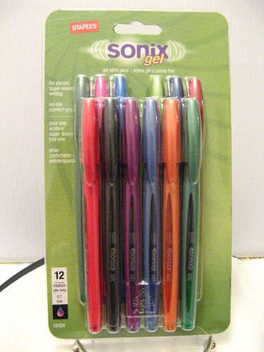 Staples Sonix Gel Stick Pen Pack of 12 Assorted Multi Color 0.7mm Medium 13124