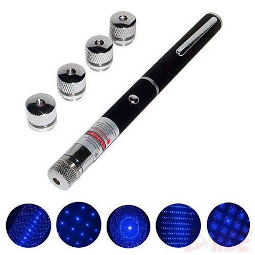 5 in 1 5MW 405nm Violet Blue Laser Pointer Laser Pen w/ Replaceable Star Caps