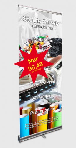 Roll up display chrome85 inkl. solvent druck 85 x 205cm for sale