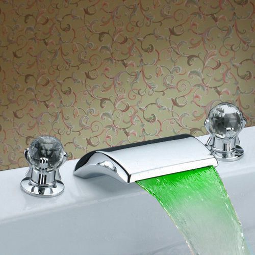Modern LED Widespread Faucet Tap with Crystal Handles in Chrome Free Shipping