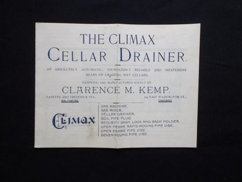 Ca. 1890 Illustrated Plumbing Advertising Brochure - Climax Cellar Drainer