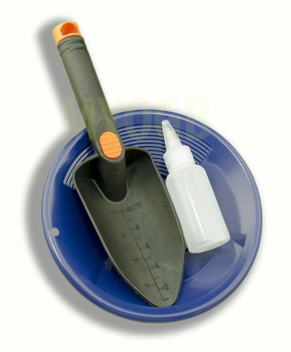 Gold panning kit 8&#034; blue pan - bottle snuffer &amp; scoop - mining prospecting for sale