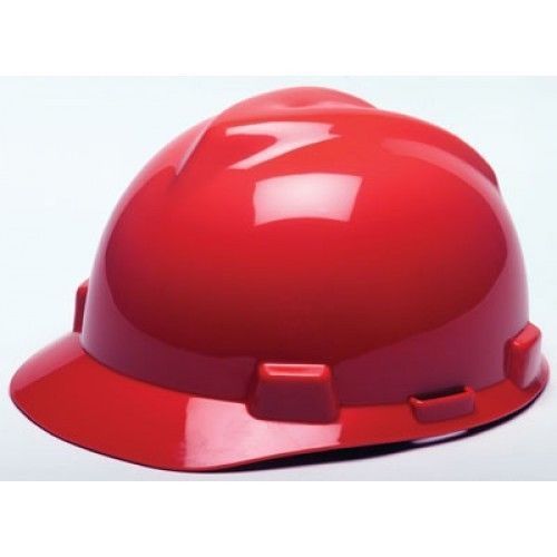 MSA 475363 RED V-GARD SLOTTED HARD HAT CAP WITH FASTRAC RATCHET SUSPENSION