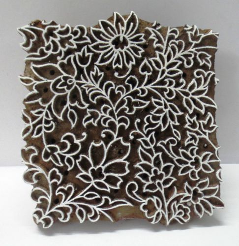 INDIAN WOOD CARVED TEXTILE PRINTING FABRIC BLOCK STAMP FINE CARVING FLORAL PRINT
