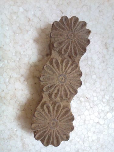 Vintage old  hand carved 3 flower pattern single wooden textile printing block for sale