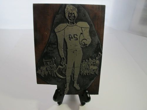 Large Vintage Letterpress Printing Printers Block- Football Player #54
