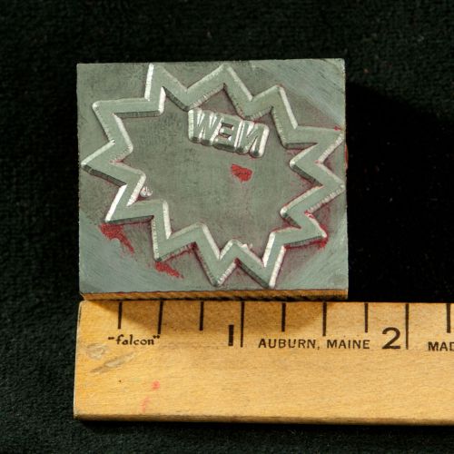 &#034;New&#034; in a Star Bubble, Advertising, on Wood - Vintage Letterset Printing Block