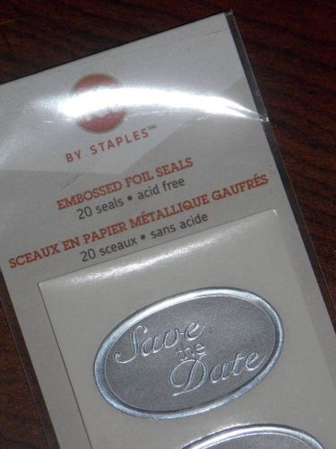 SAVE THE DATE - SILVER EMBOSSED FOIL SEALS Qty: 20 - Brand New in sealed package