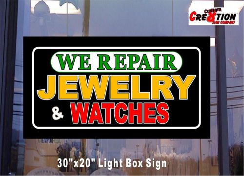20&#034; x 30&#034; light box sign - we repair jewelry &amp; watches - neon / banner altern for sale