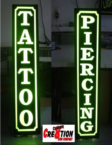 2 LED Light UP Signs TATTOO &amp; PIERCING 36&#034;x12&#034; Light up sign, Banner neon alter