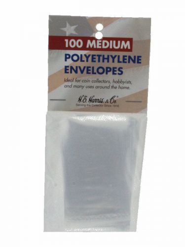 Poly bags, medium 1.75&#034;x3&#034;, open end, clear, polyethylene 100 pack for sale