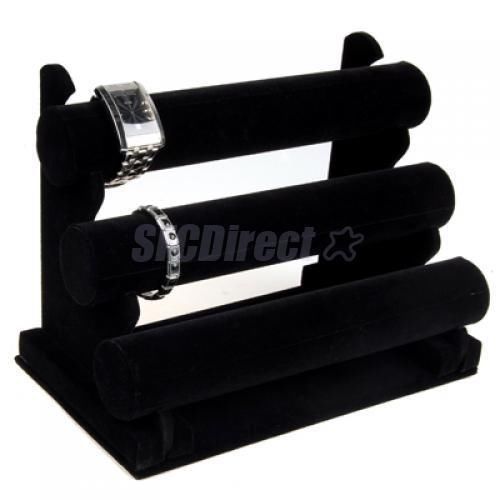 BLACK VELVET JEWELRY BRACELET Bangle Watch DISPLAY STAND RACK ORGANIZER 3 TIER