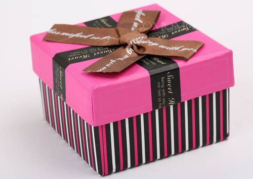Brown Bow-knot Pink Paper Cardboard Jewelery Gift Box With Black Flannel Sponge