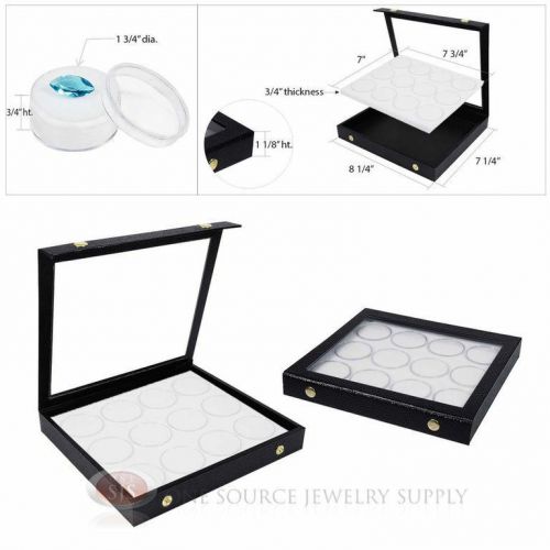 (2) white 12 gem jar inserts w/ snap acrylic display cases gemstone jewelry for sale