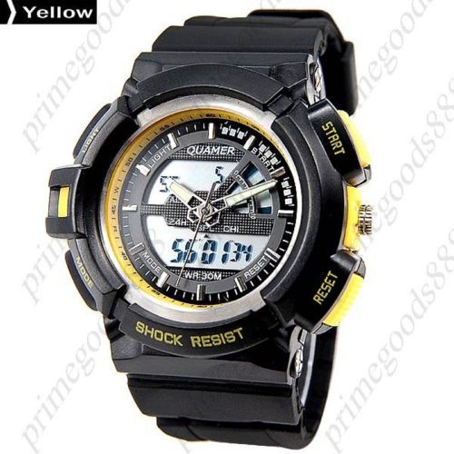 Waterproof Analog Digital Quartz Alarm Stopwatch Date Men&#039;s Wristwatch Yellow