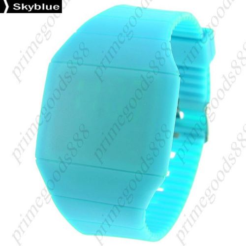 Touch screen unisex led digital watch wrist watch gum strap in sky blue for sale