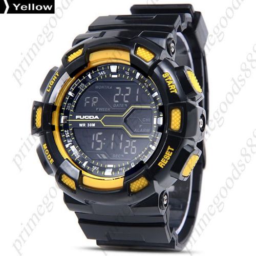 3ATM Digital Date Quartz Analog Stopwatch Men&#039;s Wristwatch Free Shipping Yellow
