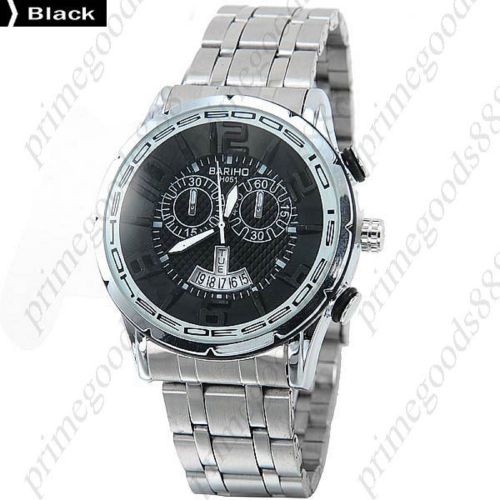 Stainless steel band date analog quartz false sub dials men&#039;s wristwatch black for sale