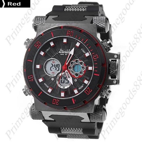 LCD Waterproof Analog Digital Silica Gel Quartz Wrist Men&#039;s Wristwatch Red