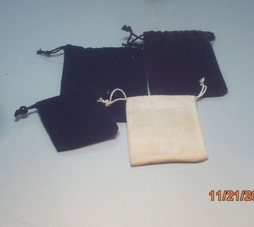 Great for Gifts! Lot of 4 Vintage Jewelry Velour Pouches, Cream, Brown, Black