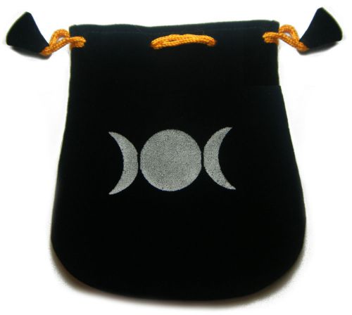 POUCH - LUNAR TRIPLE GODDESS - 5.5 x 5 inch Black Velour - Balance, Intuition