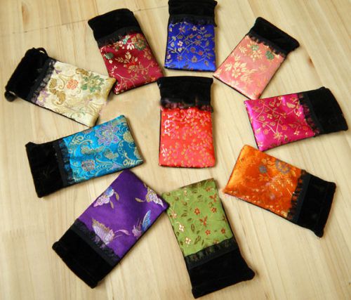 wholesale 9 pcs mixed colors small Embroider silk cell phone bags