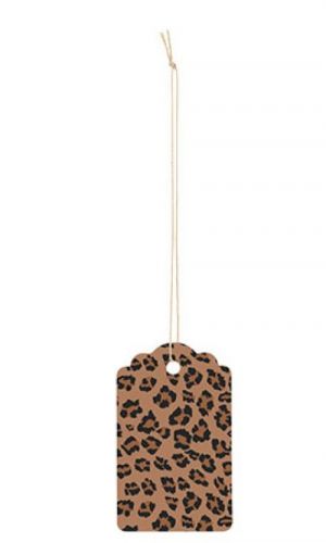 100 big scalloped leopard brown  print paper price strung tags 3 1/2 ”h x 2 1/4 ”w for sale