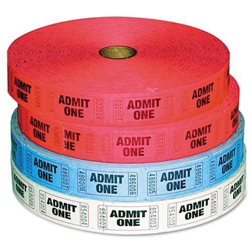 Pm Company 59001 Admit-one Ticket Multi-pack, 4 Rolls, 2 Red, 1 Blue, 1 White,