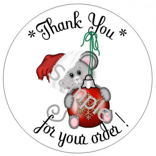 CHRISTMAS MOUSE &amp; BALL #7 THANK YOU  - 1&#034; STICKER / SEAL LABELS