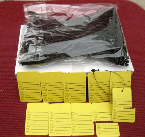 1000  Yellow Merchandise  Perforated Price Tags + 1000  5&#034;   Black Loop Locks