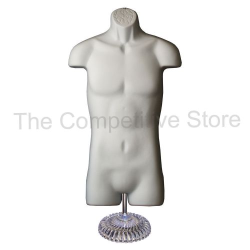 Male Mannequin White Dress Forms (Hip Long) With Economic Plastic Base For S-M