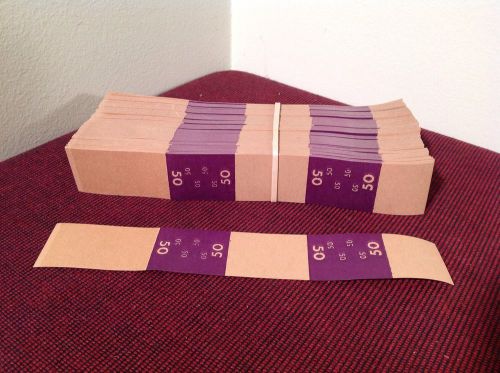 500 SELF SEALING PURPLE $50 CURRENCY STRAPS BANDS MONEY WRAP