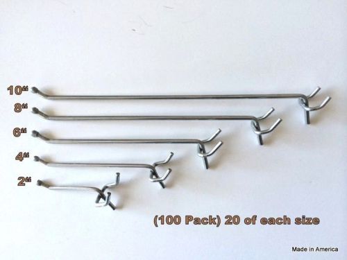 (100 Pack) Assorted Pegboard Hooks-20 Each of 10, 8, 6, 4, 2 Inch  Made In USA
